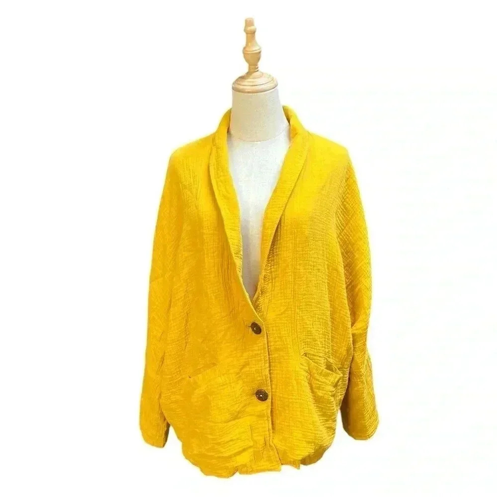 NWT La Miel 100% cotton Mustard Blazer with Buttons and Pockets Size S